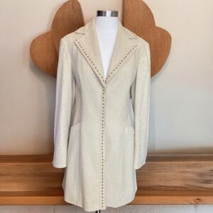 Linen Embellished Blazer Boho Western Style Trench Coat By Nine West Size Large